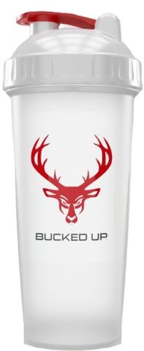 BUCKED UP SHAKER 28OZ WHITE & RED LOGO BPA FREE
